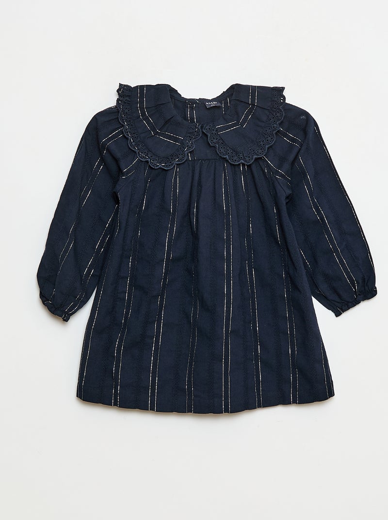 Robe légère avec fils brillants all over + col avec broderies Bleu - Kiabi