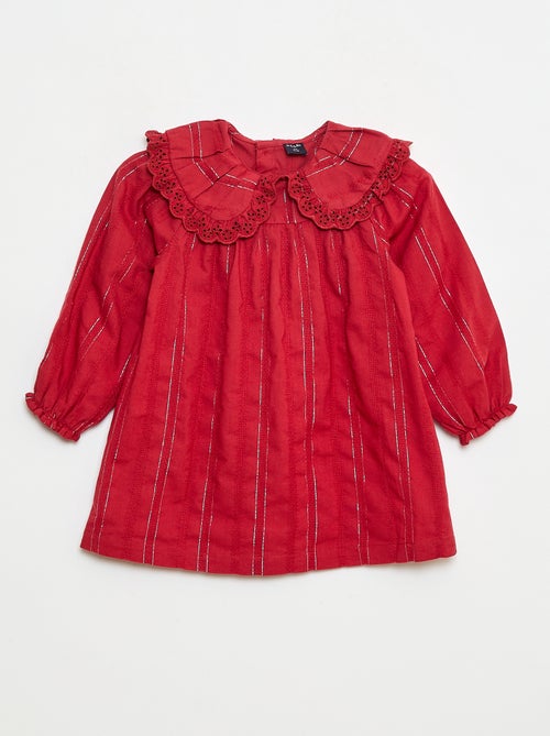 Robe légère avec fils brillants all over + col avec broderies - Kiabi