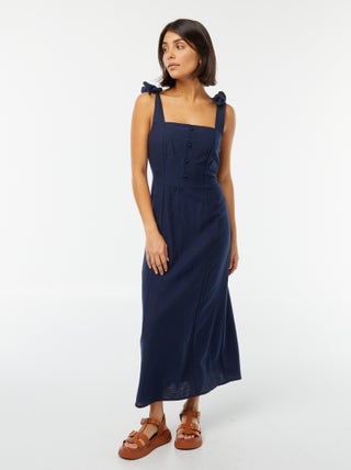 Robe longue à bretelles en lin mélangé