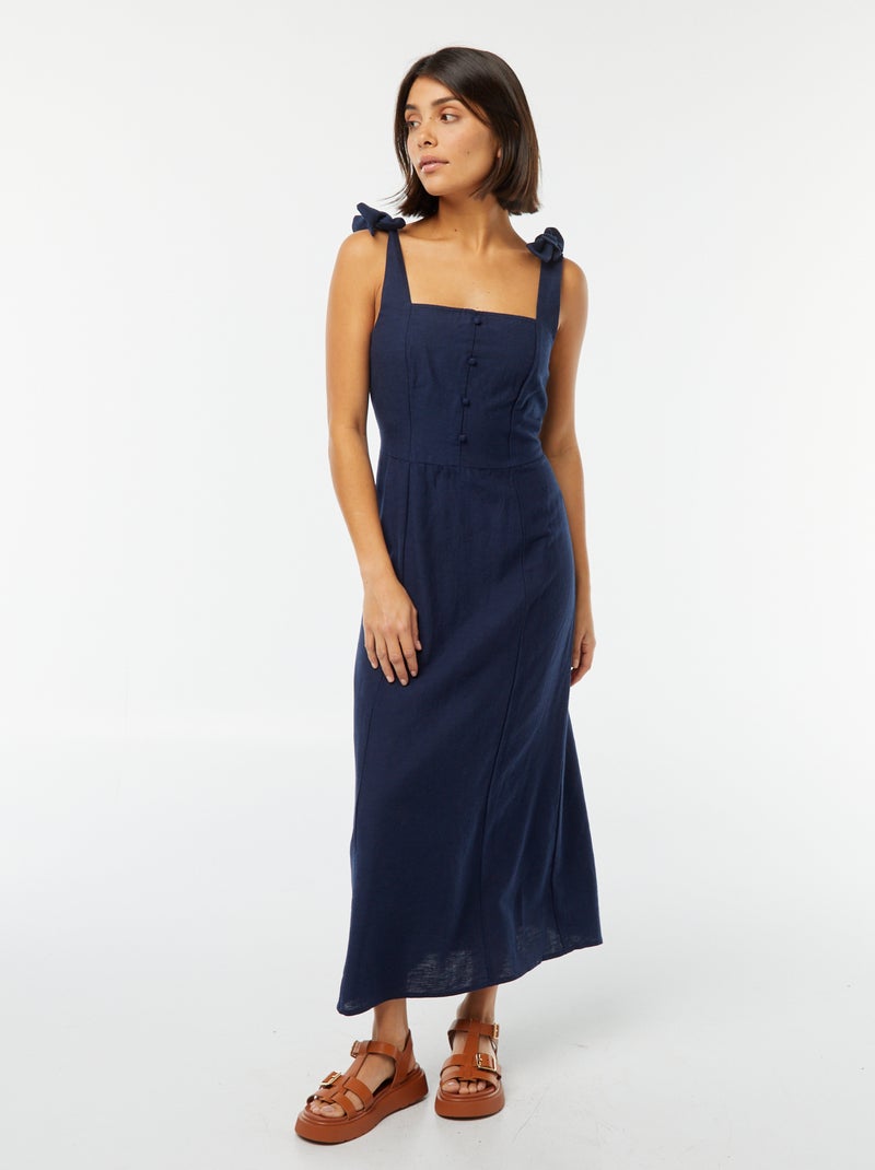 Robe longue à bretelles en lin mélangé Noir - Kiabi