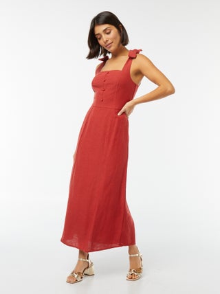 Robe longue à bretelles en lin mélangé