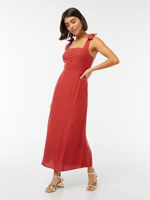 Robe longue à bretelles en lin mélangé - Kiabi