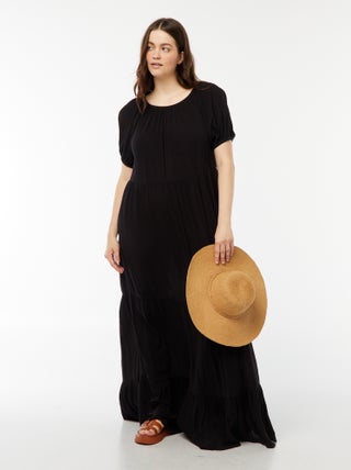 Robe longue à col bardot