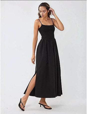 Robe longue à col carré et coupe a hiccup