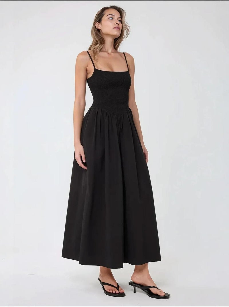 Robe longue à col carré et coupe a hiccup Noir - Kiabi