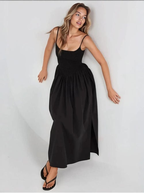 Robe longue à col carré et coupe a hiccup - Kiabi