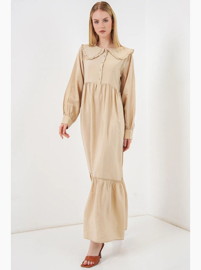 Robe longue à col claudine et fermeture à boutons bdart Beige argile - Kiabi