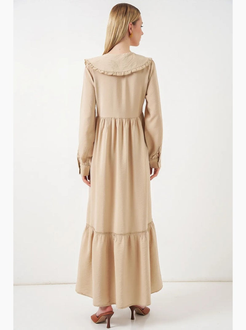 Robe longue à col claudine et fermeture à boutons bdart Beige argile - Kiabi