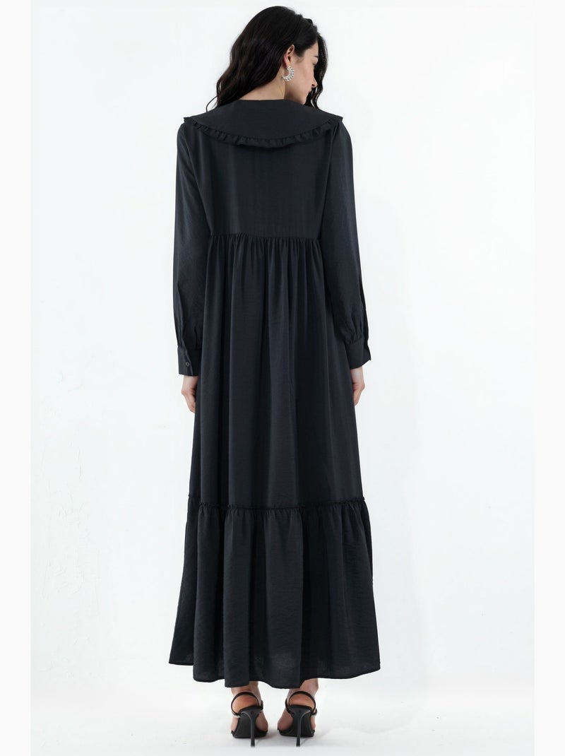 Robe longue à col claudine et fermeture à boutons bdart Noir - Kiabi