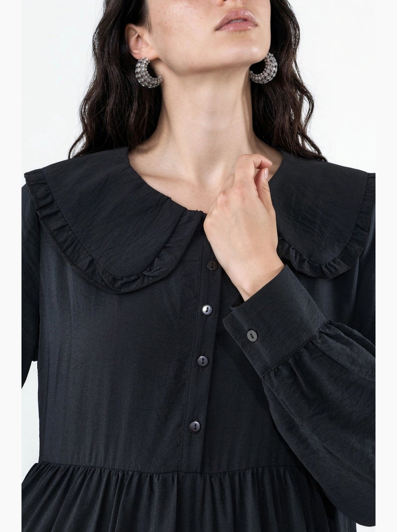 Robe longue à col claudine et fermeture à boutons bdart Noir - Kiabi