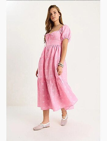 Robe longue à col cœur brodé lucci