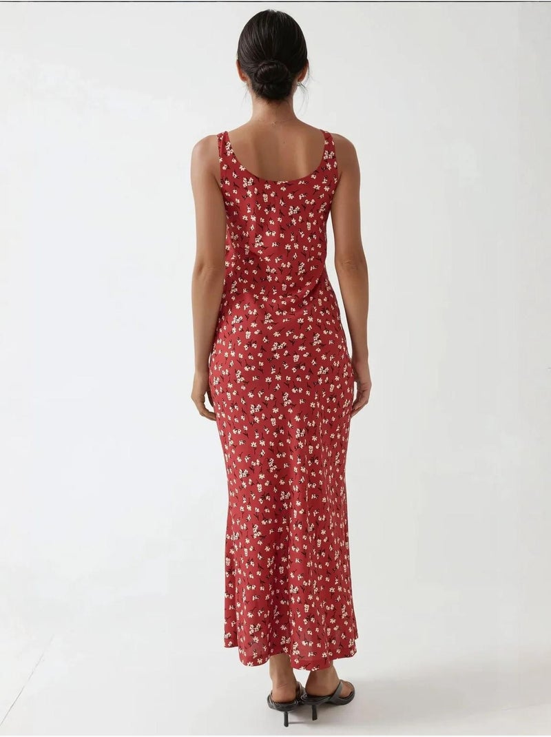 Robe longue à col en u et motif fleuri allower hiccup Rouge - Kiabi