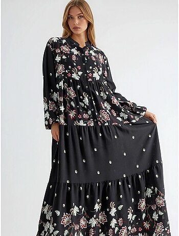 Robe longue à col en v à motifs hiccup