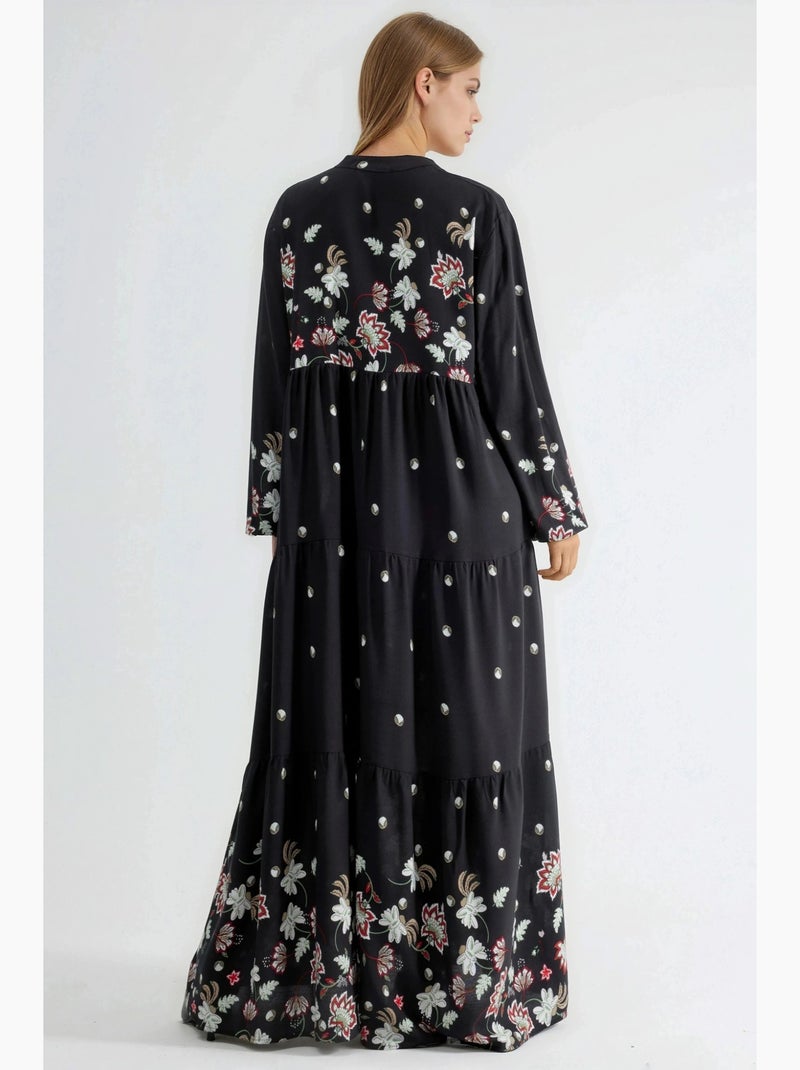 Robe longue à col en v à motifs hiccup Noir - Kiabi