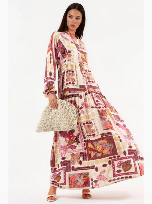 Robe longue à col en v à motifs hiccup - Kiabi Robe longue à col en v à motifs hiccup - Kiabi