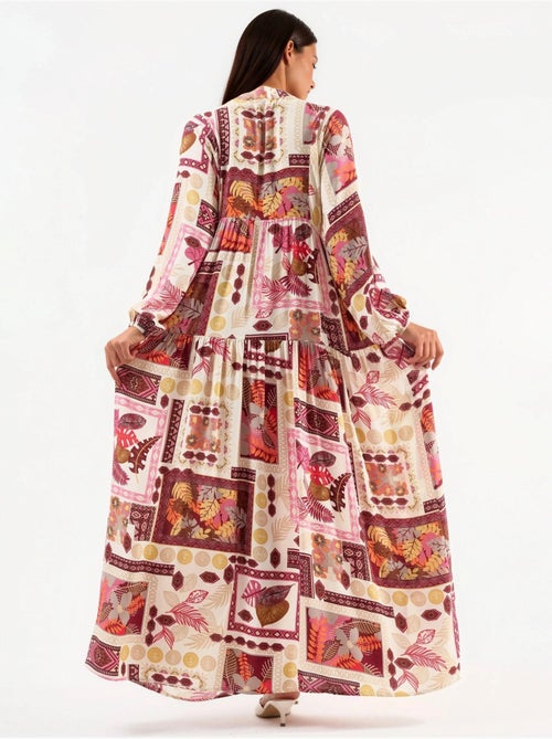 Robe longue à col en v à motifs hiccup - Kiabi Robe longue à col en v à motifs hiccup - Kiabi
