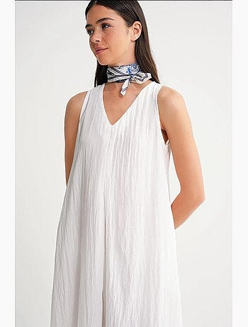 Robe longue à col en v en tissu seersucker mixray