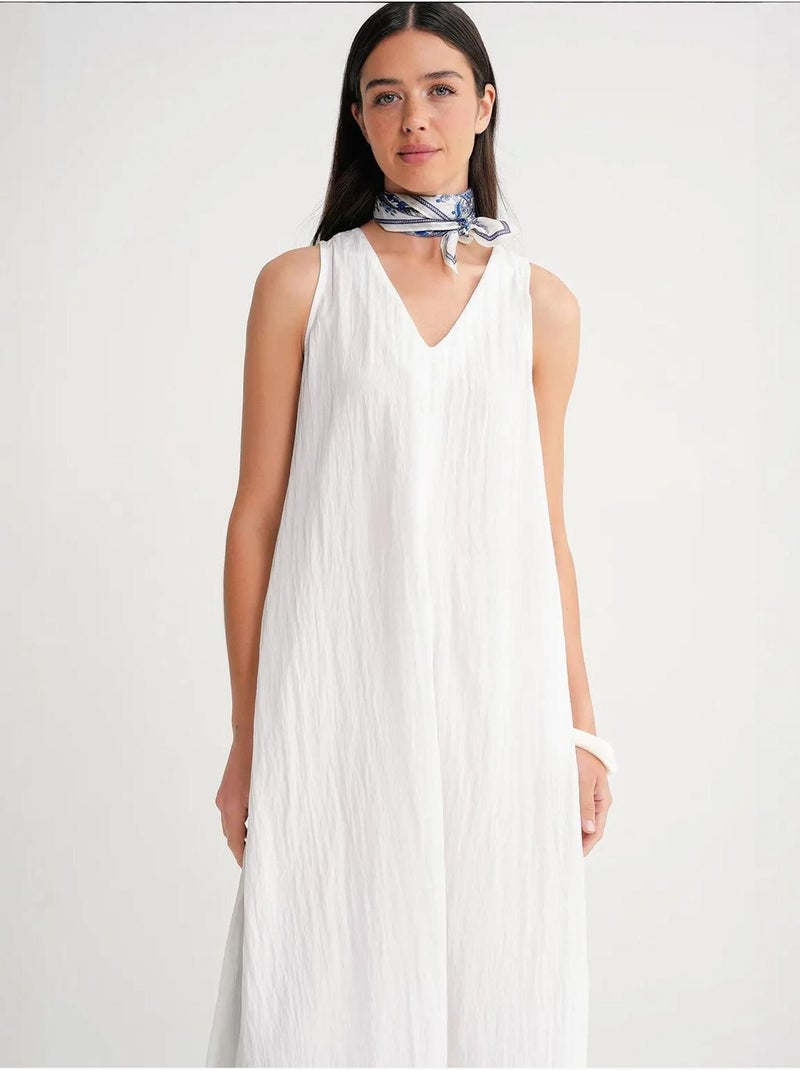 Robe longue à col en v en tissu seersucker mixray Blanc - Kiabi
