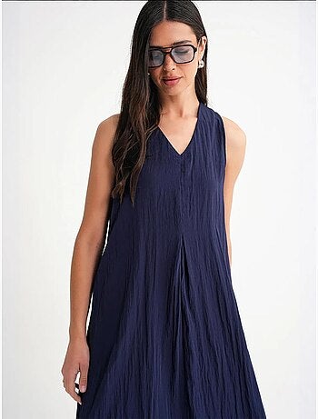 Robe longue à col en v en tissu seersucker mixray