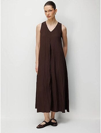 Robe longue à col en v en tissu seersucker mixray