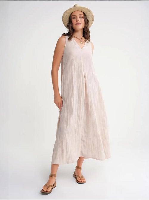 Robe longue à col en v en tissu seersucker mixray - Kiabi