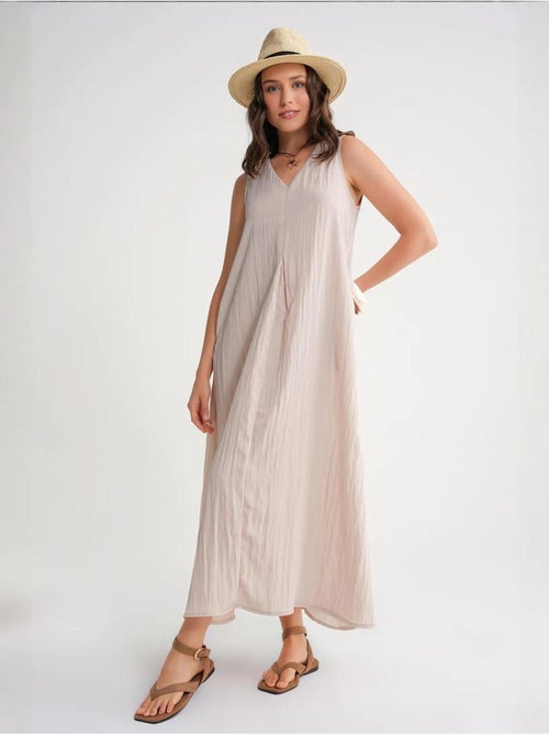 Robe longue à col en v en tissu seersucker mixray - Kiabi
