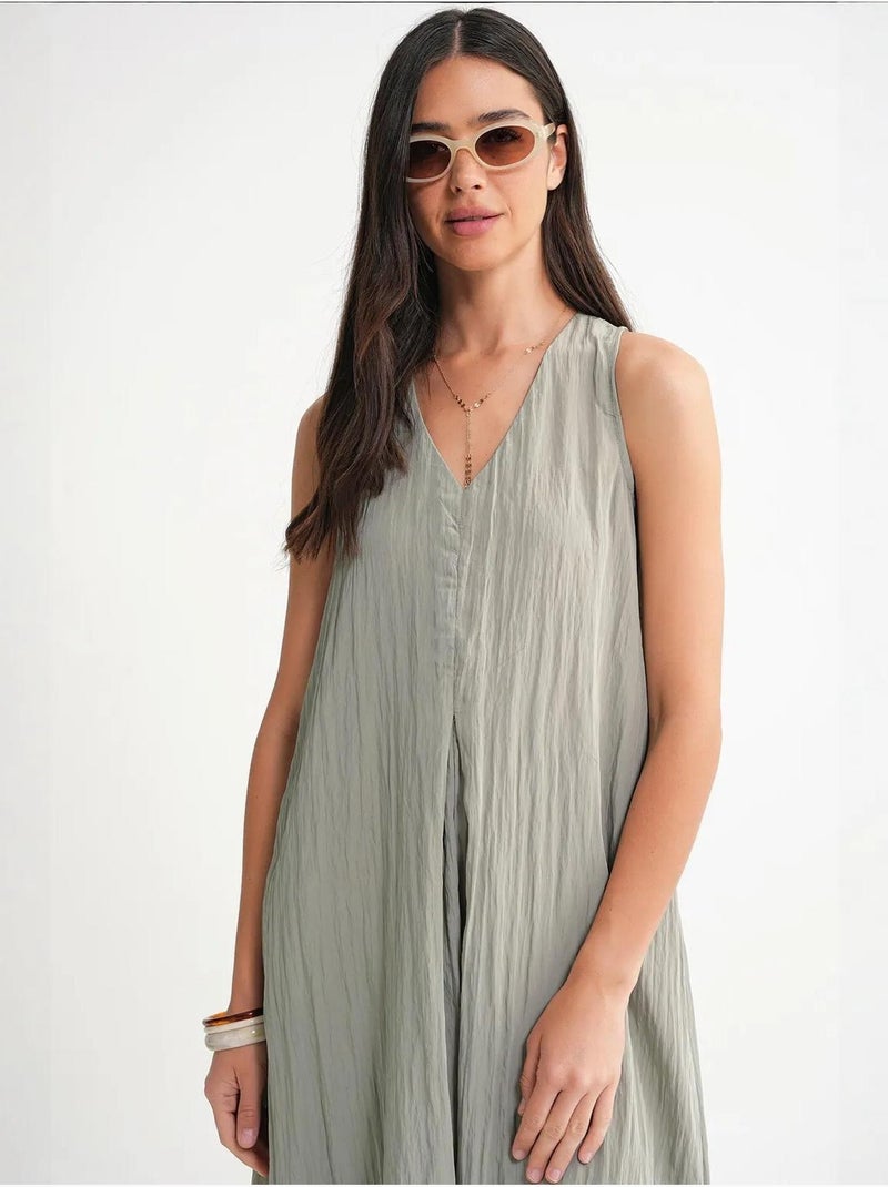 Robe longue à col en v en tissu seersucker mixray Vert pastel - Kiabi