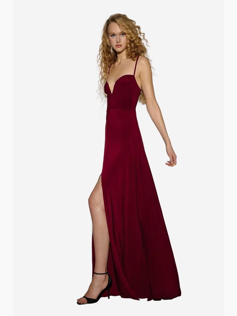 Robe longue à col en v et fente hiccup Rouge - Kiabi