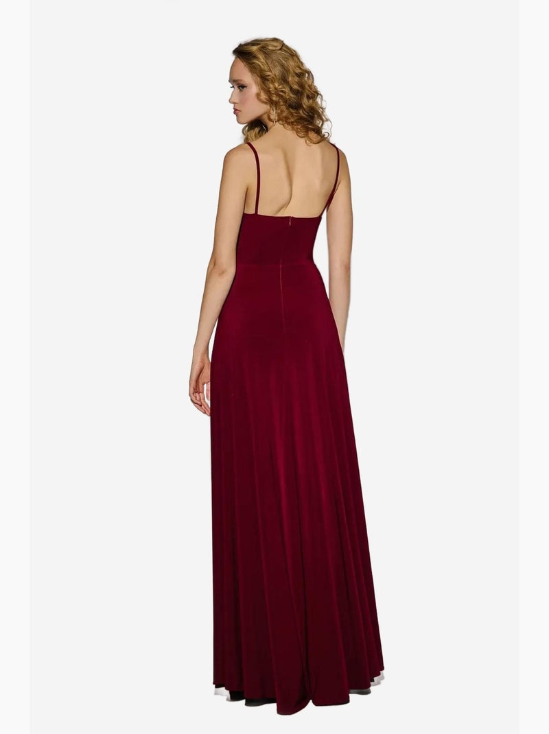Robe longue à col en v et fente hiccup Rouge - Kiabi