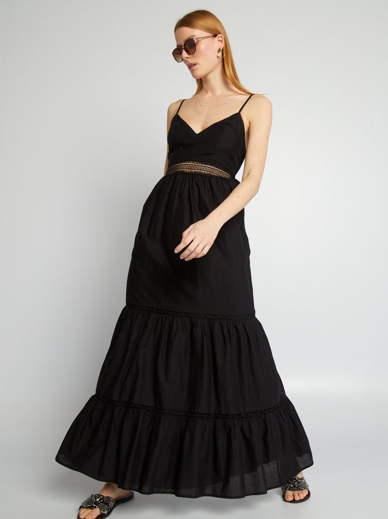 Robe longue à empiècement dentelle noir - Kiabi