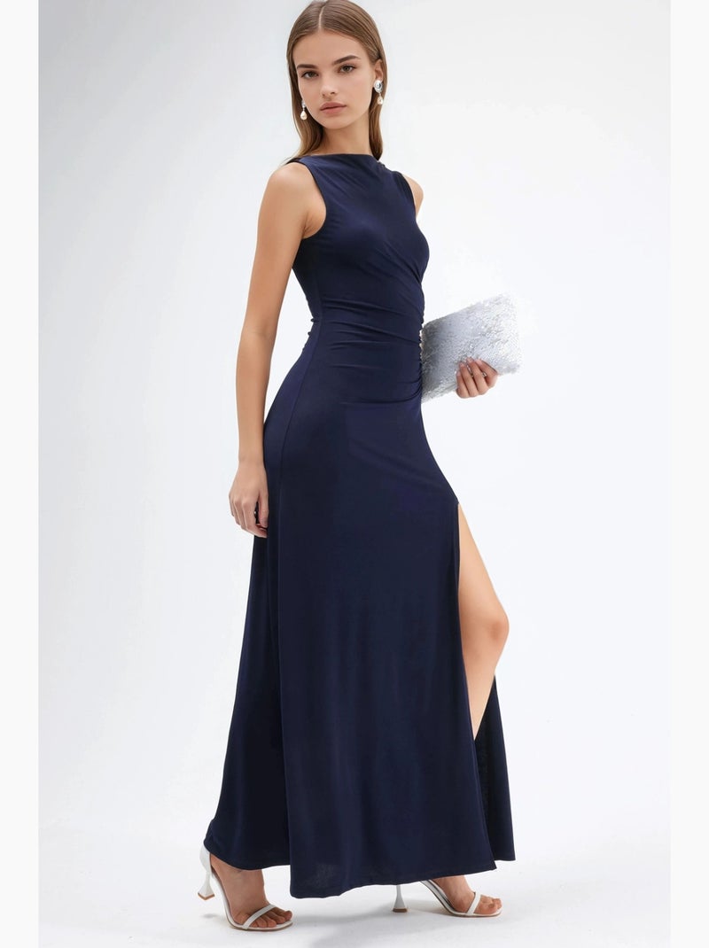 Robe longue à encolure bateau hiccup Bleu marine - Kiabi