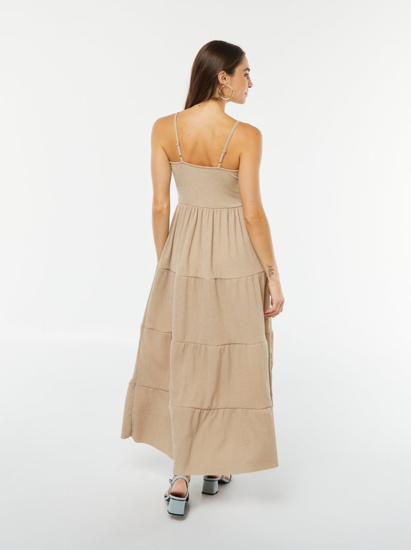 Robe longue à étages avec fines bretelles Beige - Kiabi