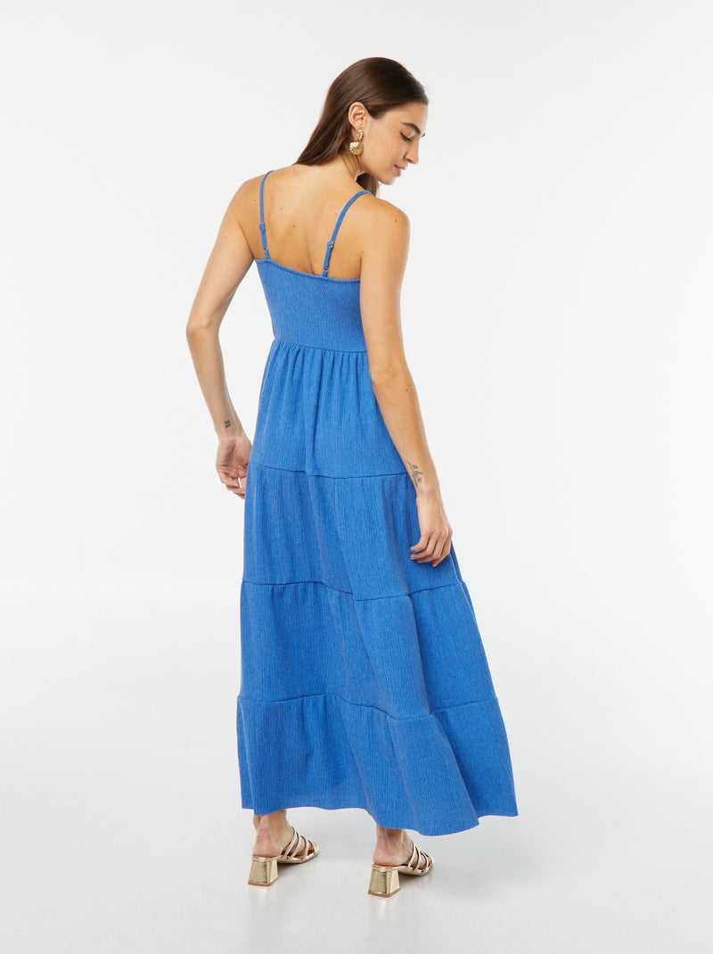 Robe longue à étages avec fines bretelles bleu - Kiabi