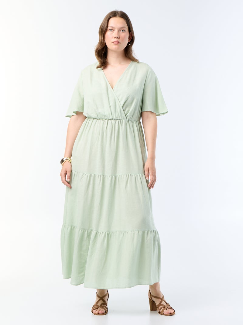 Robe longue à étages coupe portefeuille Vert - Kiabi