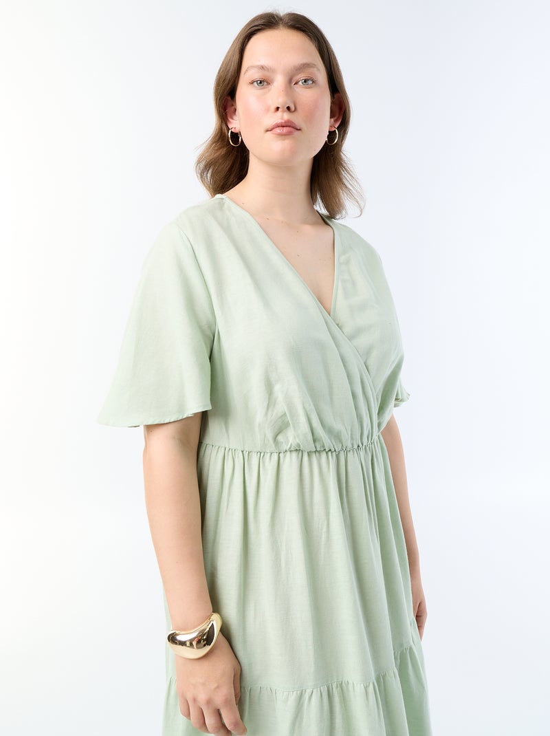 Robe longue à étages coupe portefeuille Vert - Kiabi