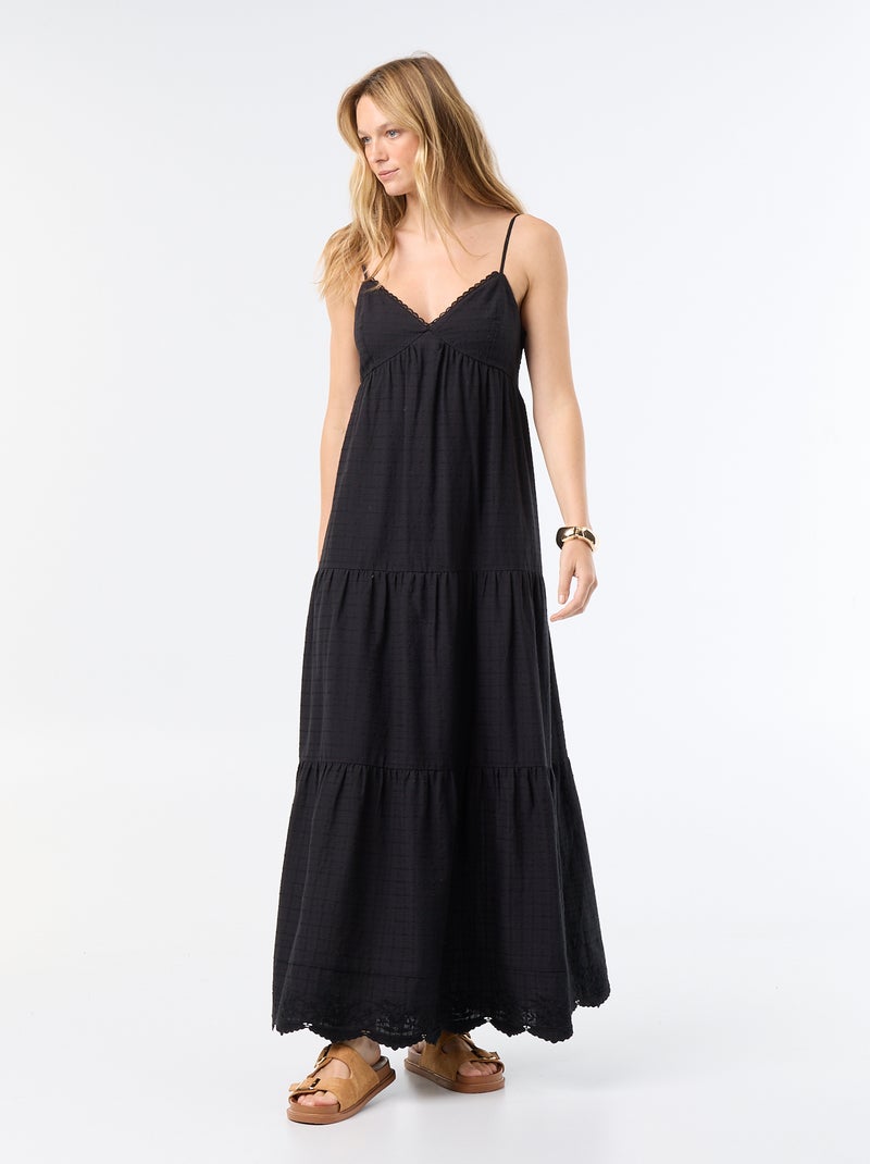 Robe longue à étages Noir - Kiabi