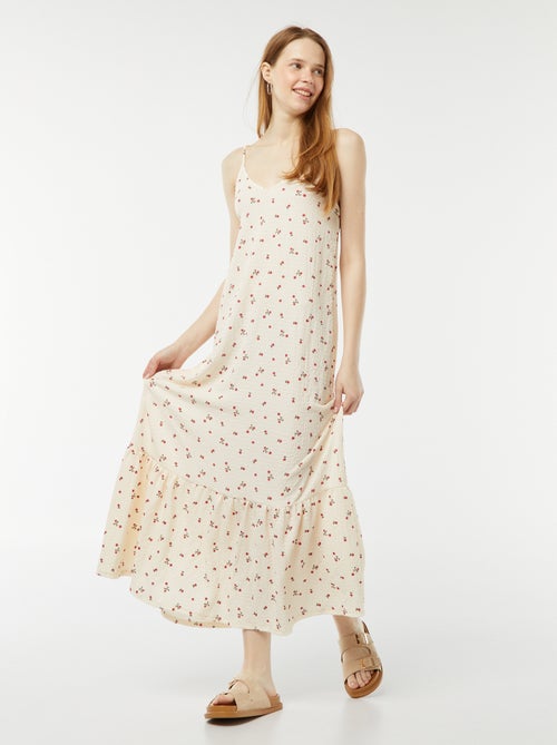 Robe longue à fines bretelles en matière gaufrée - Kiabi