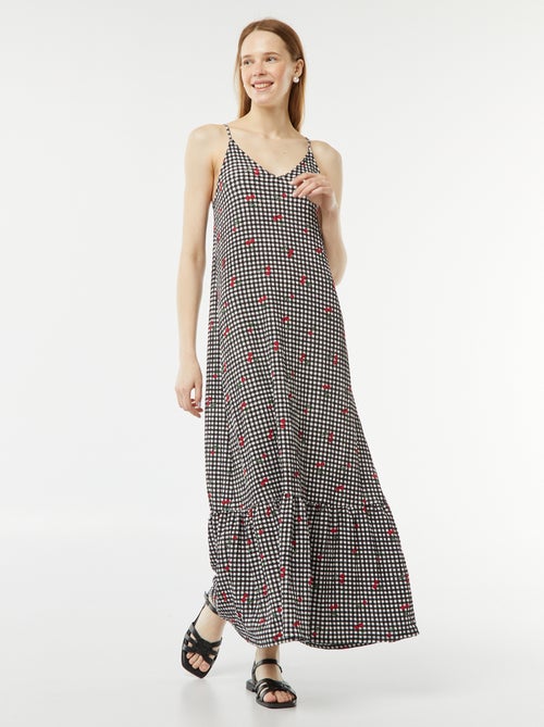 Robe longue à fines bretelles en matière gaufrée - Kiabi