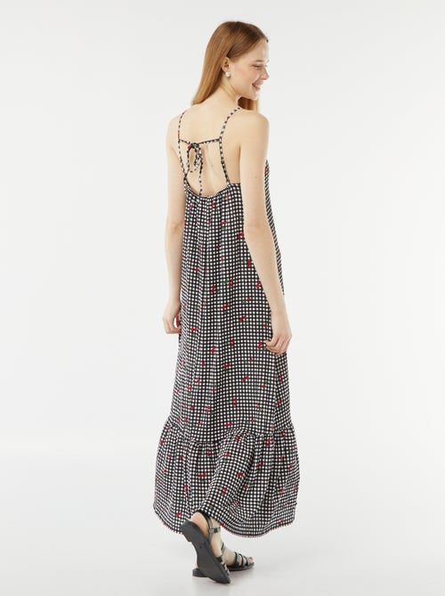 Robe longue à fines bretelles en matière gaufrée - Kiabi