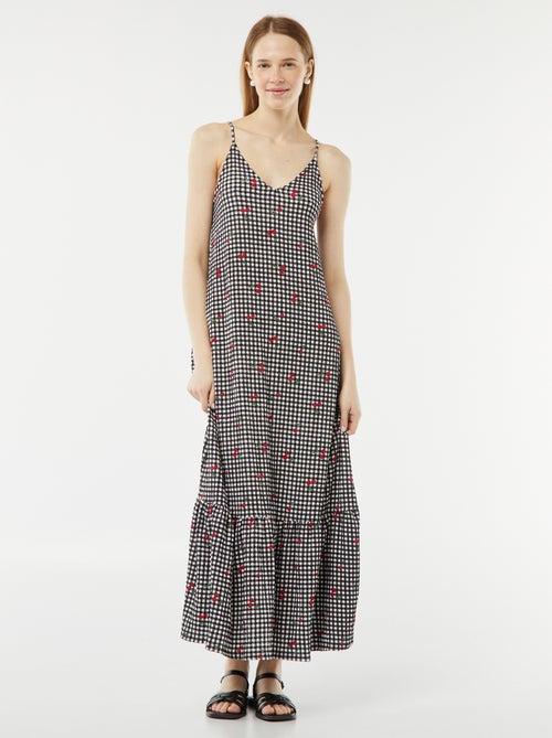 Robe longue à fines bretelles en matière gaufrée - Kiabi