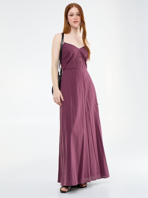 Robe longue à fines bretelles et broderies - Kiabi