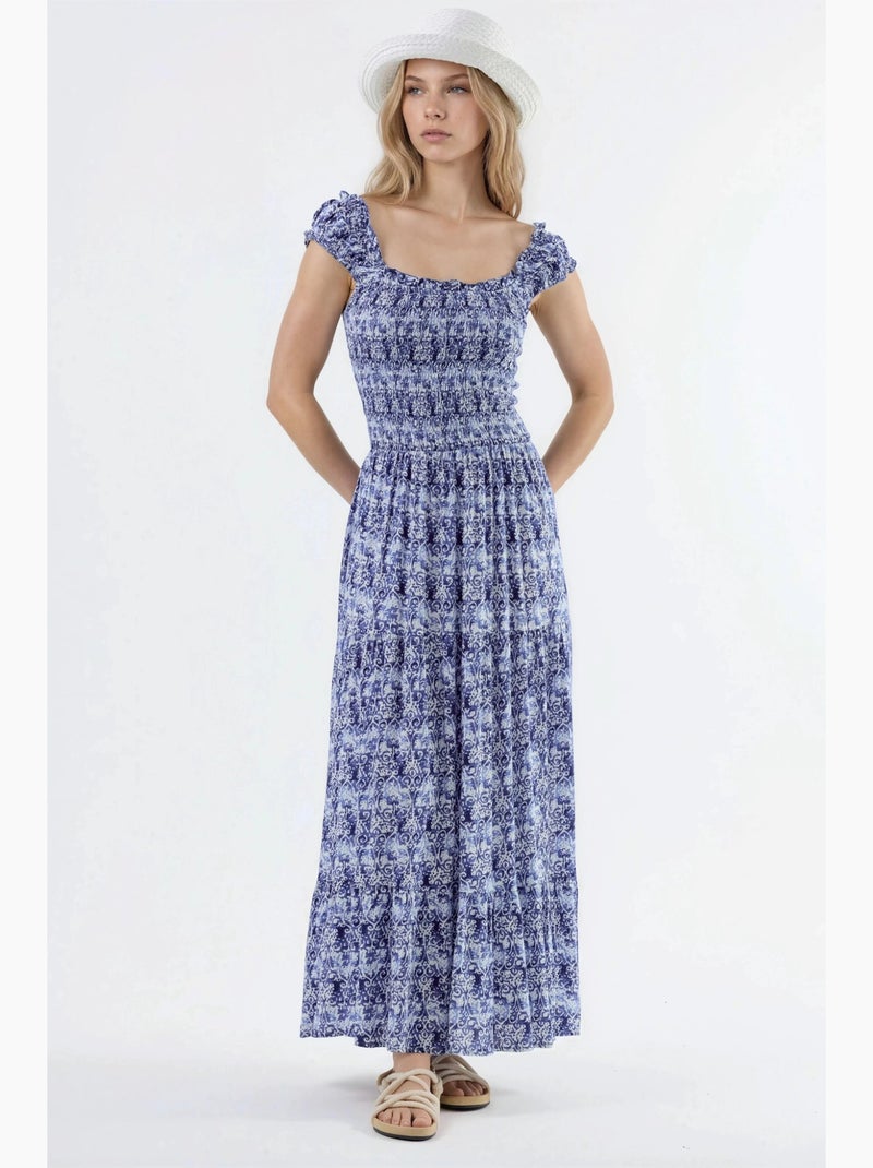 Robe longue à imprimé paisley et col carré busem Bleu marine - Kiabi