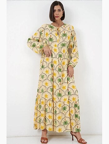 Robe longue à imprimé tropical et fermeture boutonnée bdart