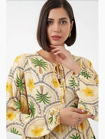 Robe longue à imprimé tropical et fermeture boutonnée bdart