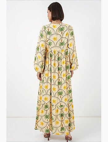 Robe longue à imprimé tropical et fermeture boutonnée bdart
