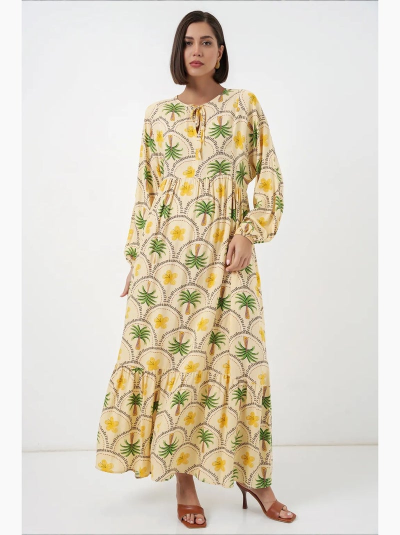 Robe longue à imprimé tropical et fermeture boutonnée bdart Crème - Kiabi