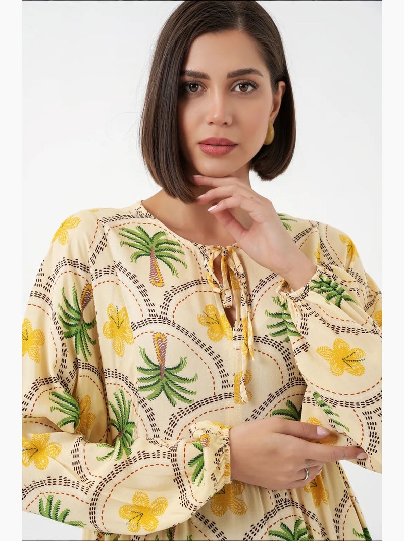 Robe longue à imprimé tropical et fermeture boutonnée bdart Crème - Kiabi