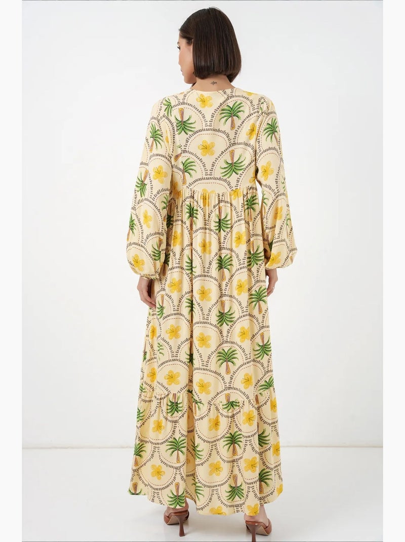 Robe longue à imprimé tropical et fermeture boutonnée bdart Crème - Kiabi