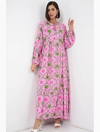 Robe longue à imprimé tropical et fermeture boutonnée bdart
