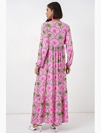 Robe longue à imprimé tropical et fermeture boutonnée bdart